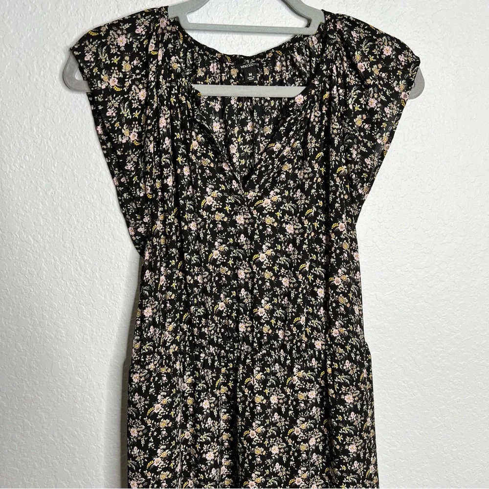 J. Crew dress midi women Medium Black Floral Pockets sleeveless M_4